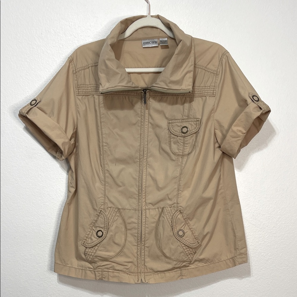 Chico's Light Brown Utility Jacket Size 2 (12) PTP 22” GUC